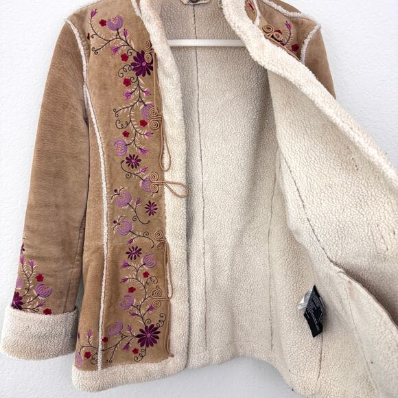 Vintage St John's Bay Women Suede L Embroider Shearling Jacket Penny Lane Floral - Picture 5 of 12